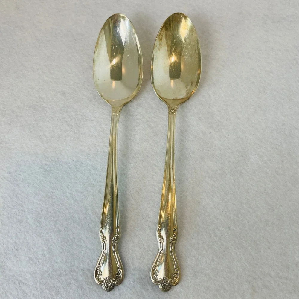 Vintage Rogers & Bro Silver Plate Serving Spoons Flowers  Set of 2 Floral 7.25in